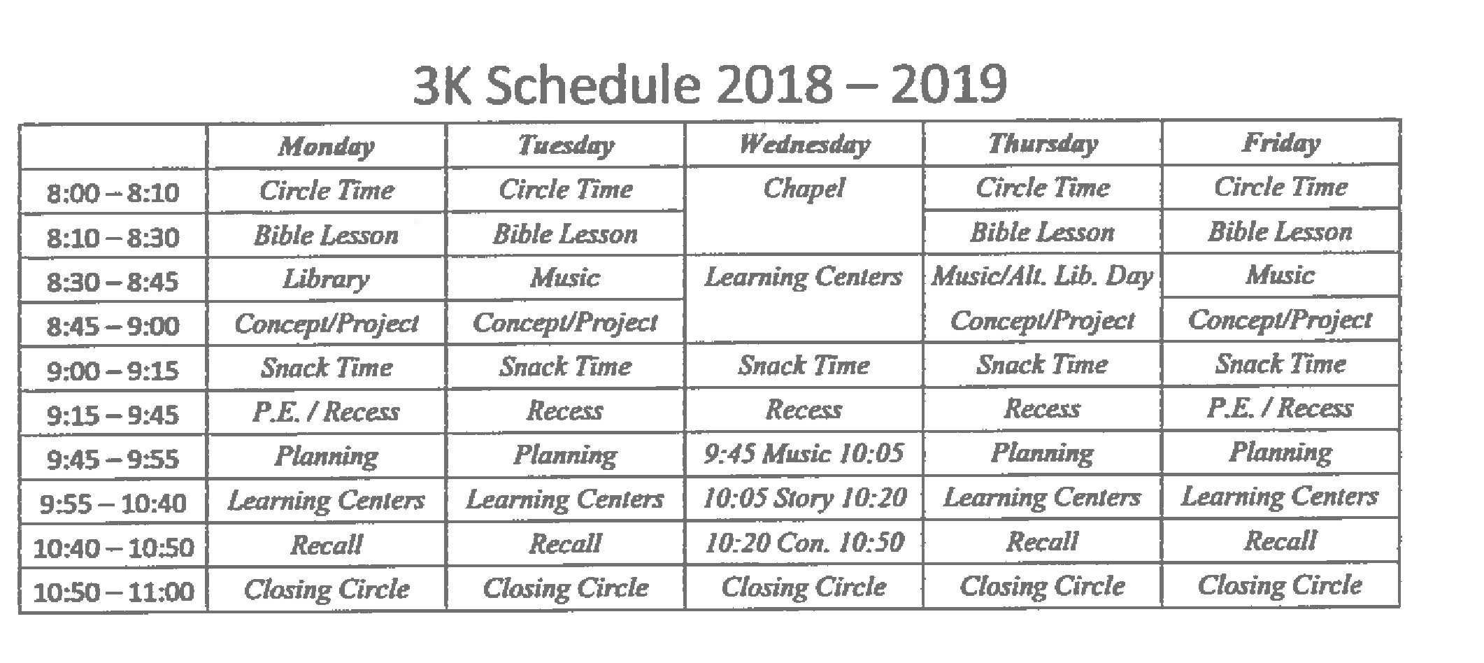  3K/4K Schedules